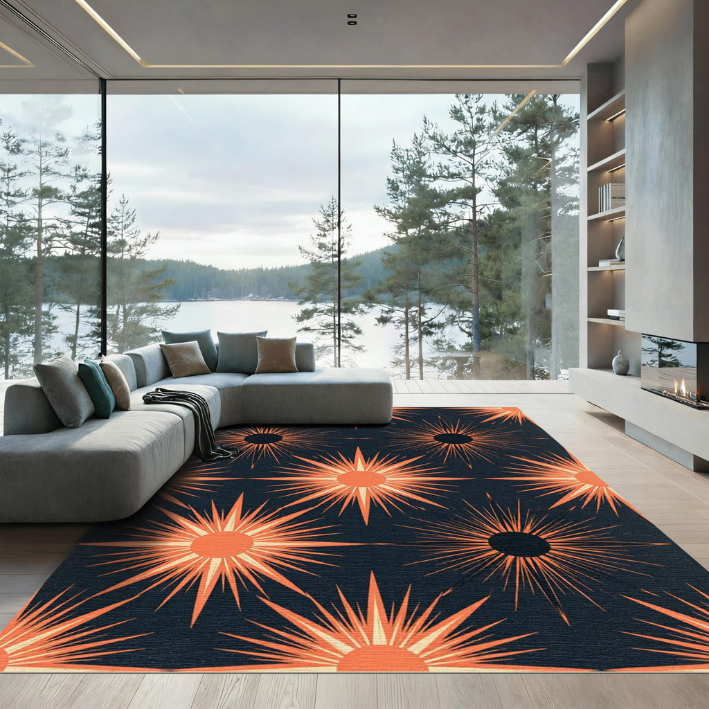 Celestial Orange Starburst Navy Rug