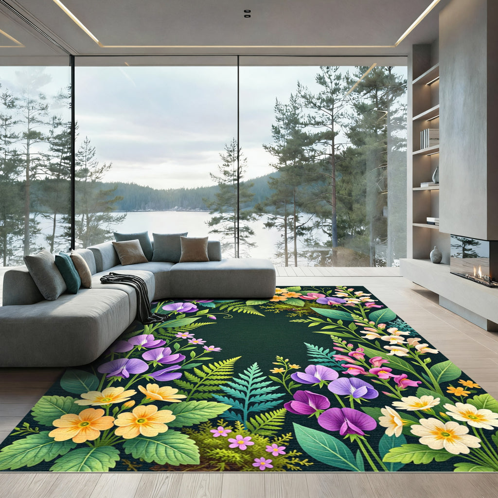 Vibrant Purple Yellow Floral Garland Rug