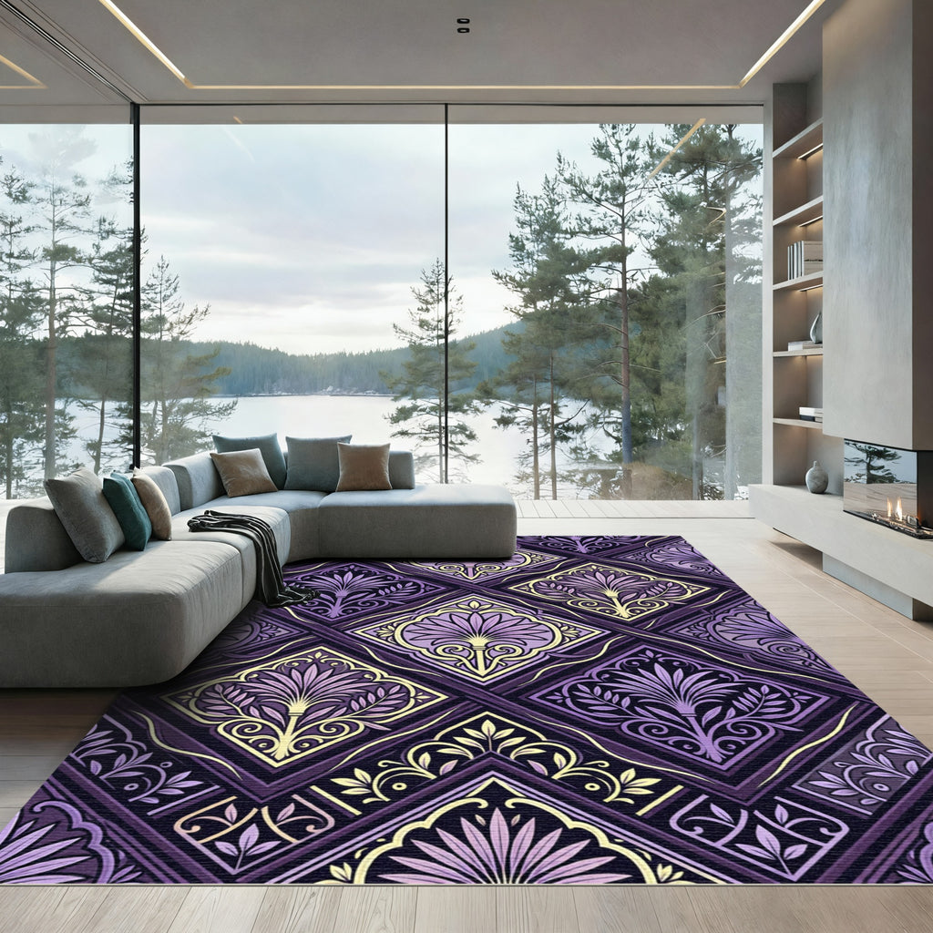 Ornate Violet Laurel Medallion Rug
