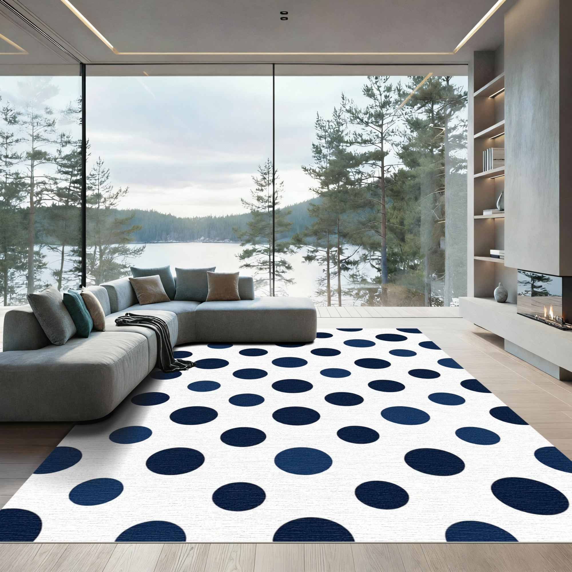 Classic Navy Blue Polka Dot Rug
