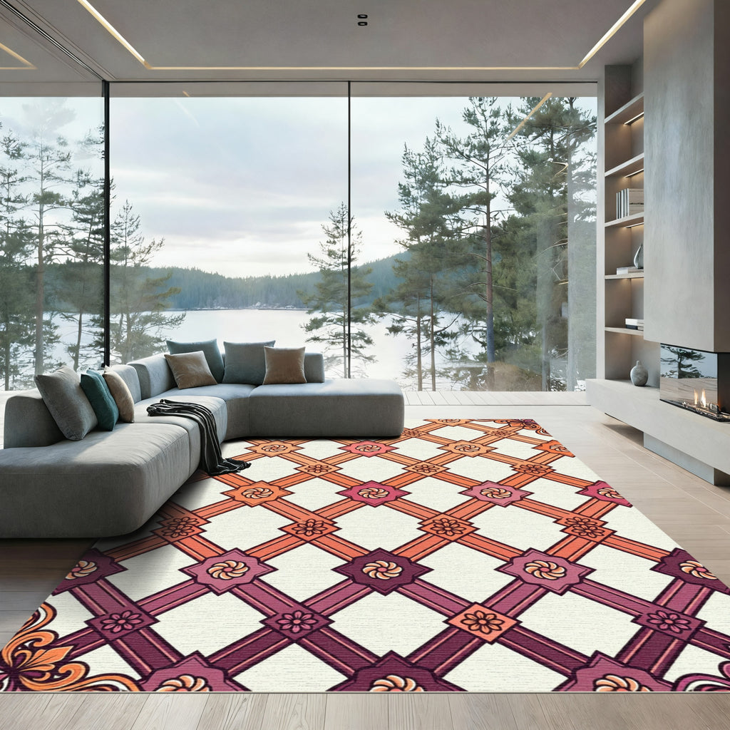 Gradient Lattice Floral Medallion Rug