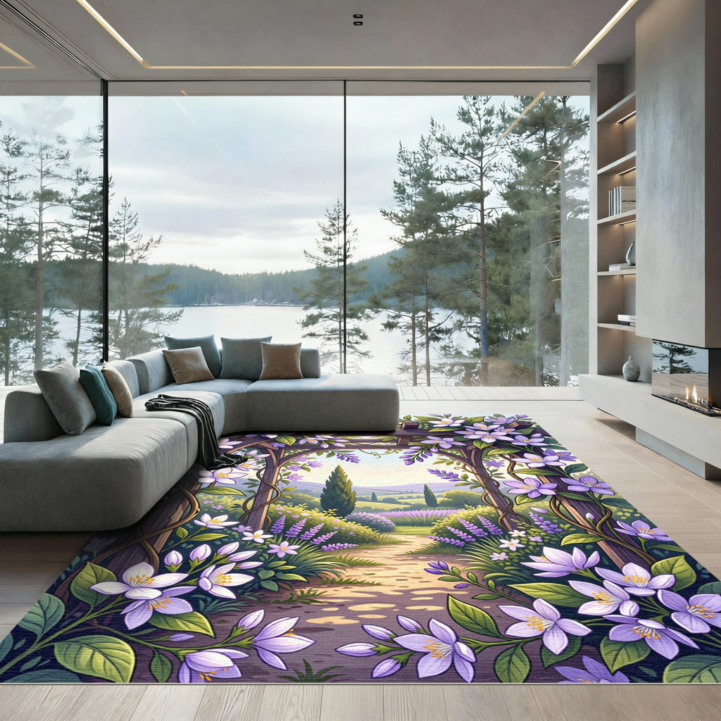 Lavender Trellis Garden Pergola Scene Rug
