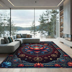 Crimson Blue Lotus Celestial Mandala Rug