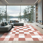 Modern Rose Clay Checkers Abstract Square Rug