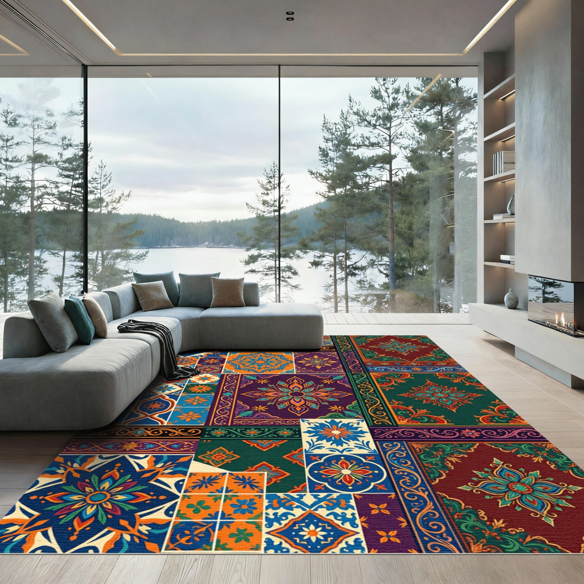 Vibrant Colorful Medallion Patchwork Rug