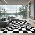 Modern Monochrome Warped Checkered Illusion Rug