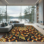 Golden Blooming Chrysanthemum Dark Floral Rug