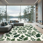 Lush Sage Green Botanical Leaf Foliage Rug