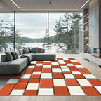 Terracotta White Checkerboard Grid Rug