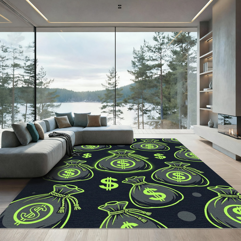 Neon Green Money Bag Graphic Rug