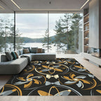 Midcentury Atomic Gold and Slate Bowtie Rug