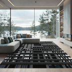 Monochromatic Dark Architectural Grid Structure Rug