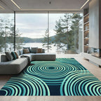 Teal Teal Rippling Concentric Circles Rug