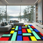 Modern Colorful Geometric Interlocking Block Art Rug