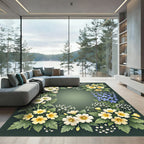 Botanical Meadow Wildflower Cream Green Rug