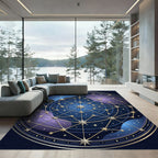 Celestial Gold Starry Constellation Midnight Circle Rug