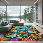 Vibrant Tropical Coral Reef Fish Scene Rug