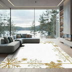 Golden Snowflake Winter Border Rug