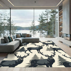 Rustic Charcoal Deer Forest Illustration Rug