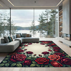 Romantic Crimson Rose Floral Bouquet Rug