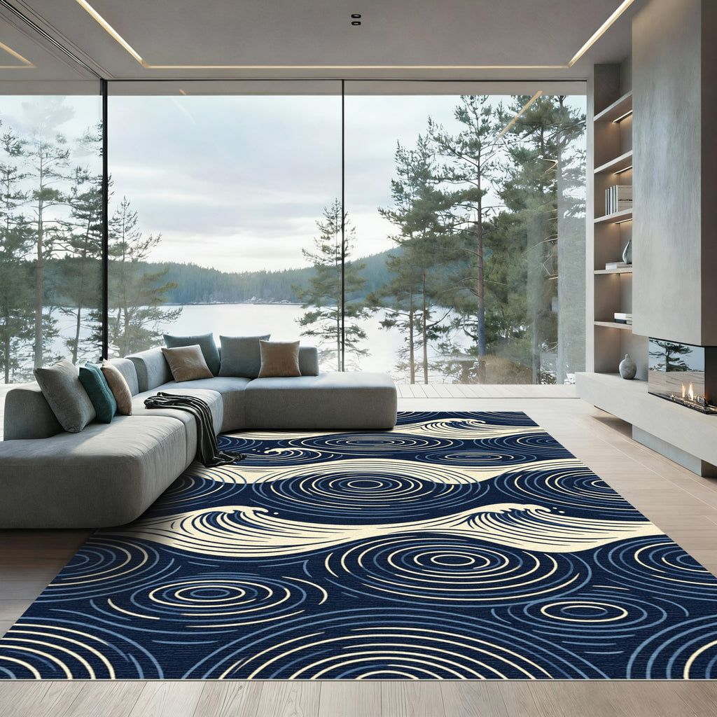 Marine Blue Wave Ripple Art Rug