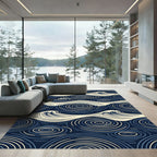 Marine Blue Wave Ripple Art Rug