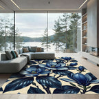 Stunning Midnight Blue Magnolia Blossom Rug