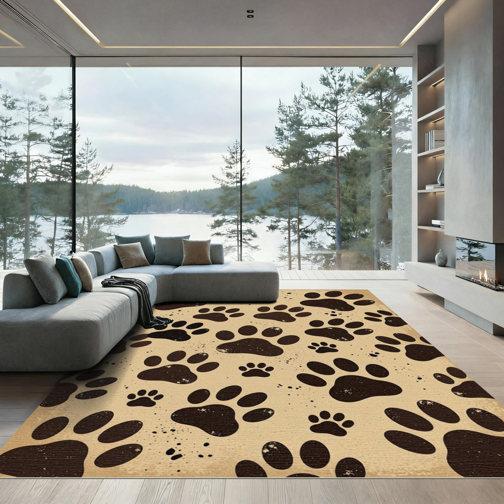 Rustic Taupe Paw Print Animal Track Rug