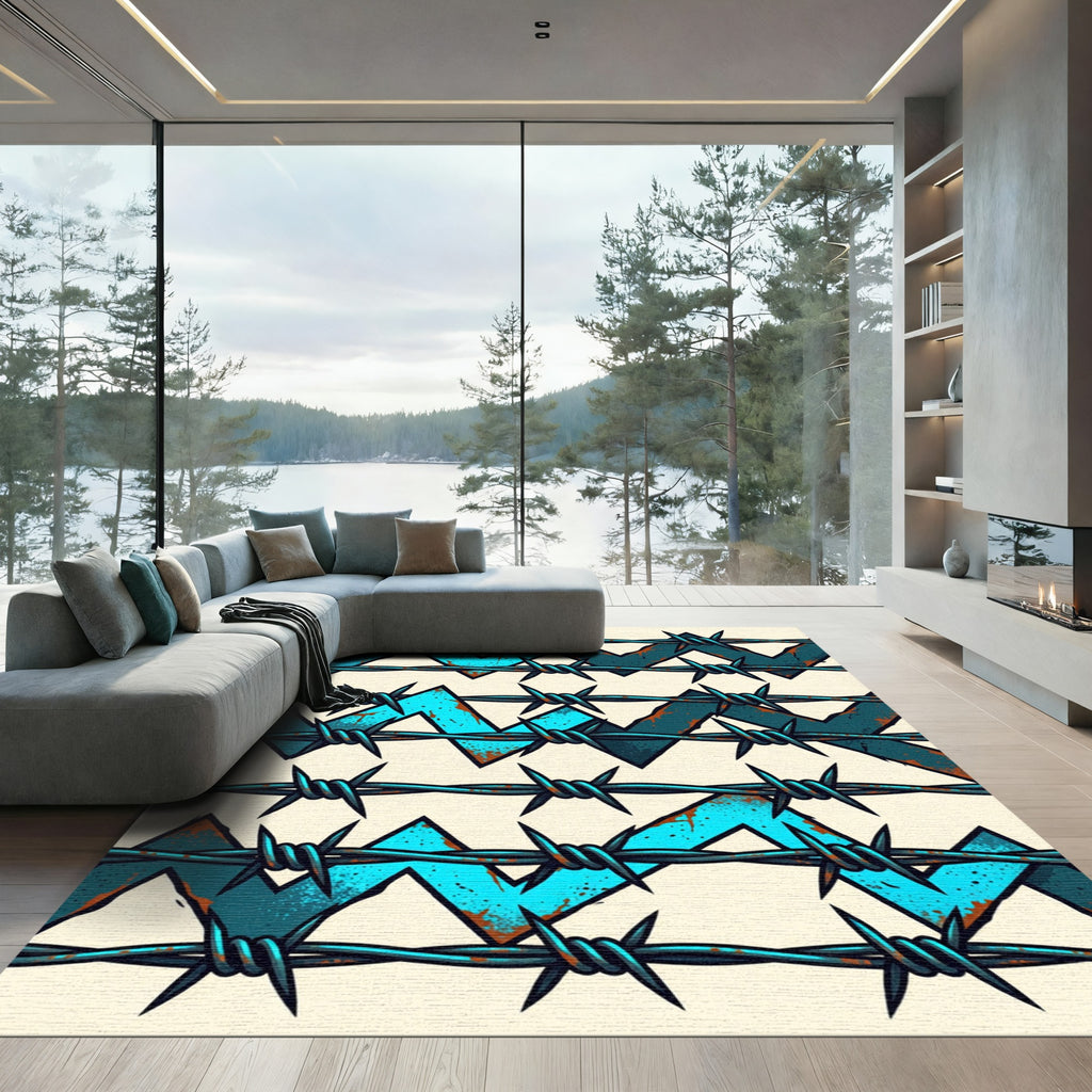 Rough Jagged Turquoise Barbed Wire Rug