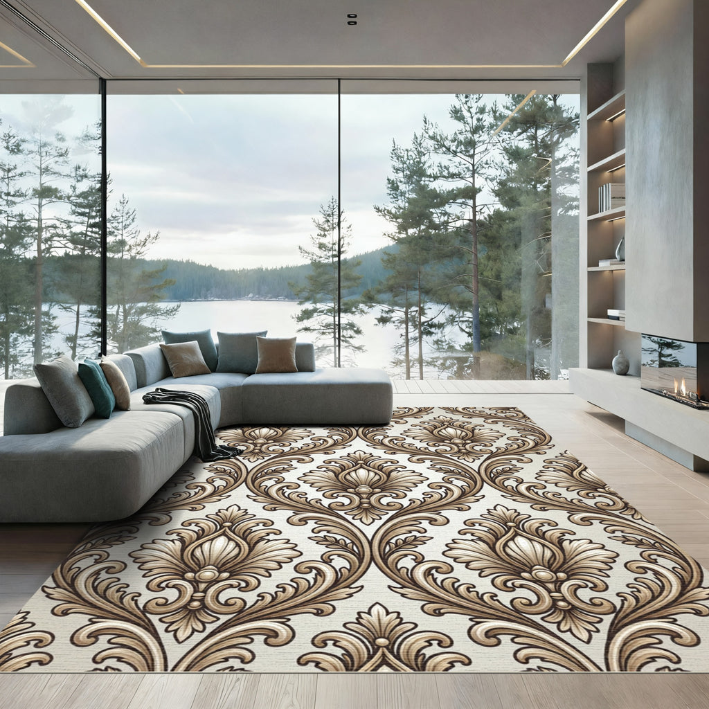 Elegant Cream Baroque Scroll Rug