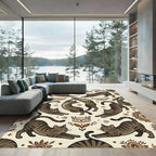 Whimsical Brown Tabby Cat Earthy Medallion Rug