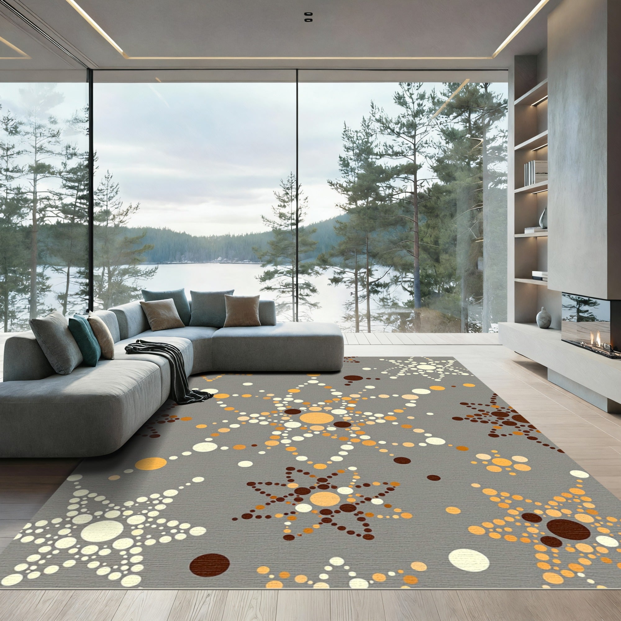 Caramel Tan Dot Starburst Rug