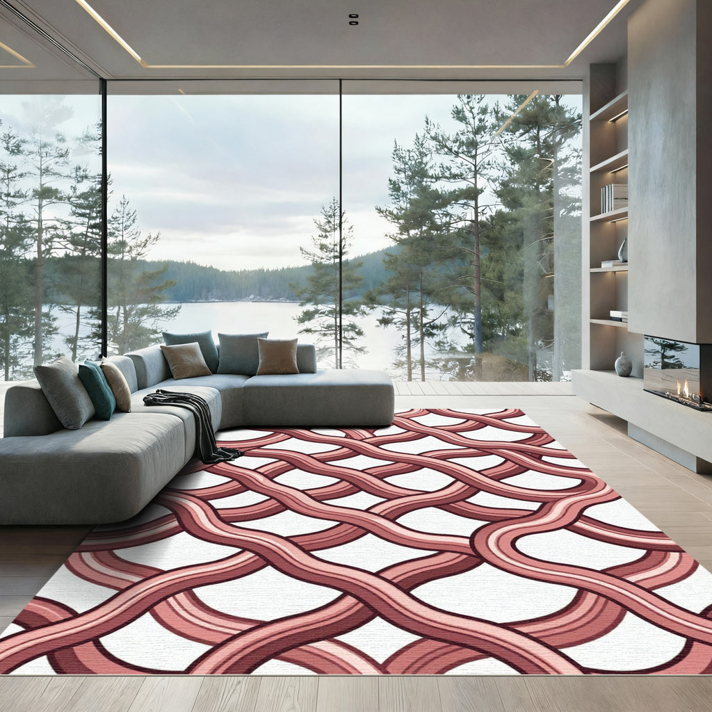 Woven Blush Pink Interlocking Wavy Lines Rug