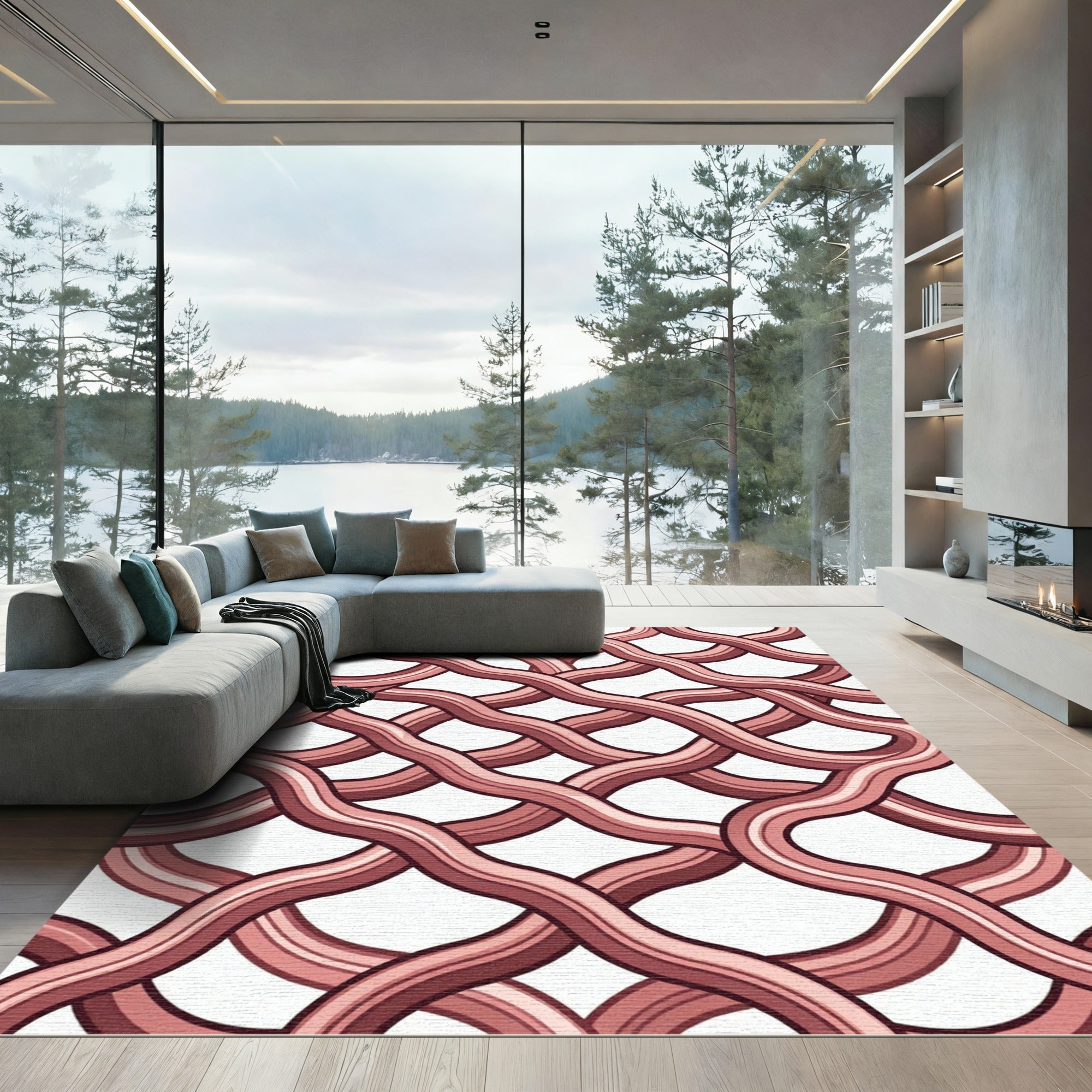 Woven Blush Pink Interlocking Wavy Lines Rug