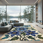 Antique Blue Clematis Floral Botanical Illustration Rug