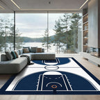 Minimalist Navy Blue Basketball Court Graphic Rug