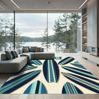 Coastal Blue Striped Surfboard Composition Rug