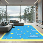 Yellow Sunbursts Blue Cloudy Sky Rug