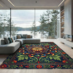 Vibrant Navy Floral Mandala Accent Rug
