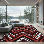 Bold Crimson Geometric Chevron Abstract Rug