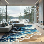 Dynamic Navy Ocean Wave Crest Rug