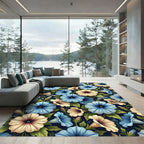 Vibrant Blue Cream Floral Garden Rug