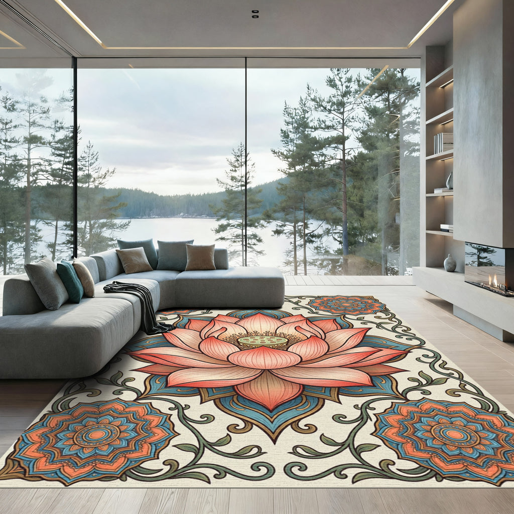 Pink Lotus Mandala Floral Art Rug