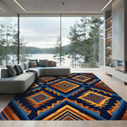 Bold Geometric Diamond Blue Orange Rug