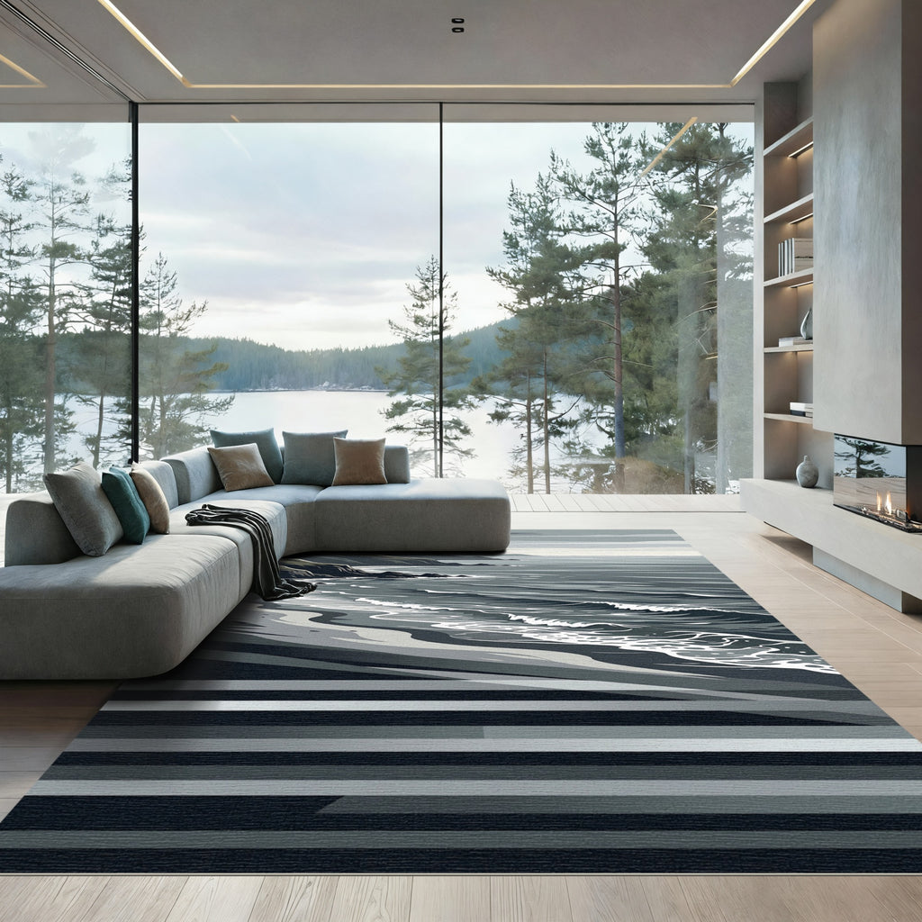 Coastal Waves Stripe Scene Rug