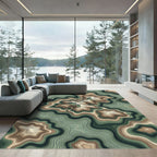 Earthy Green Topographic Contour Rug