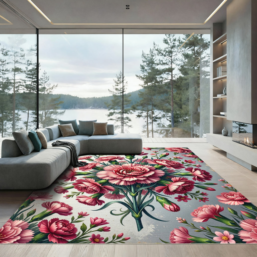 Pink Carnation Floral Botanical Arrangement Rug