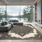 Elegant Slate Floral Damask Medallion Rug