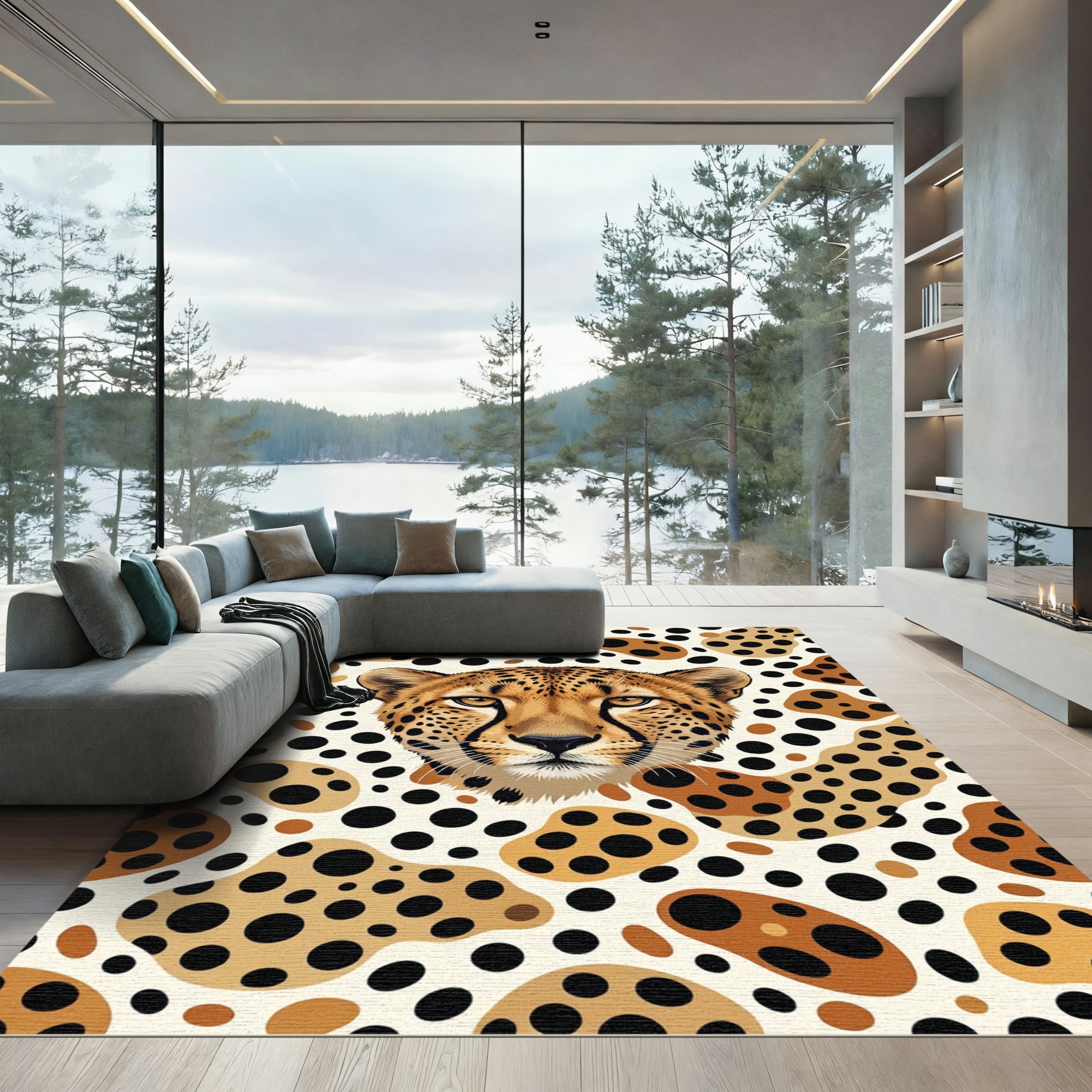 Golden Cheetah Portrait Animal Spot Rug