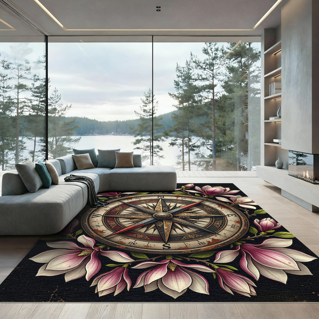 Vintage Magnolia Compass Floral Medallion Rug
